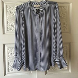 LOFT Silky Blue and White Striped Blouse - Size Large